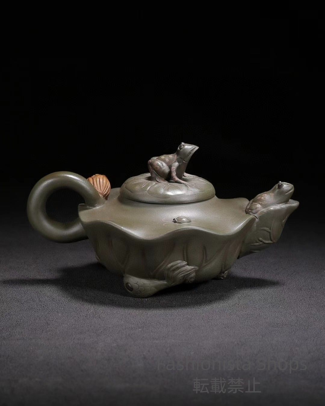 ?荷塘月色壺?原鉱綠泥?宜興紫砂壺?紫砂手彫?王南林紋?茶壺? 酒壺?急須?