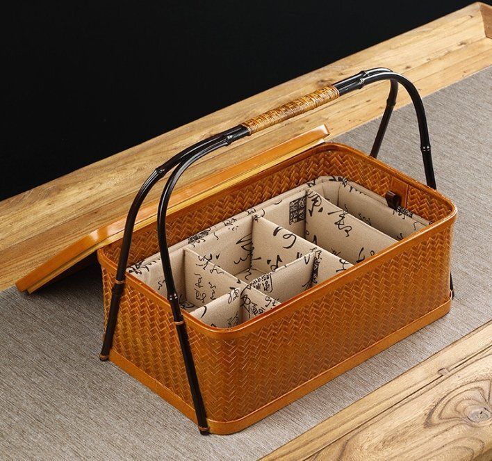 復古長方形家庭用カバー付き防塵収納ケース便携茶具収納ケース