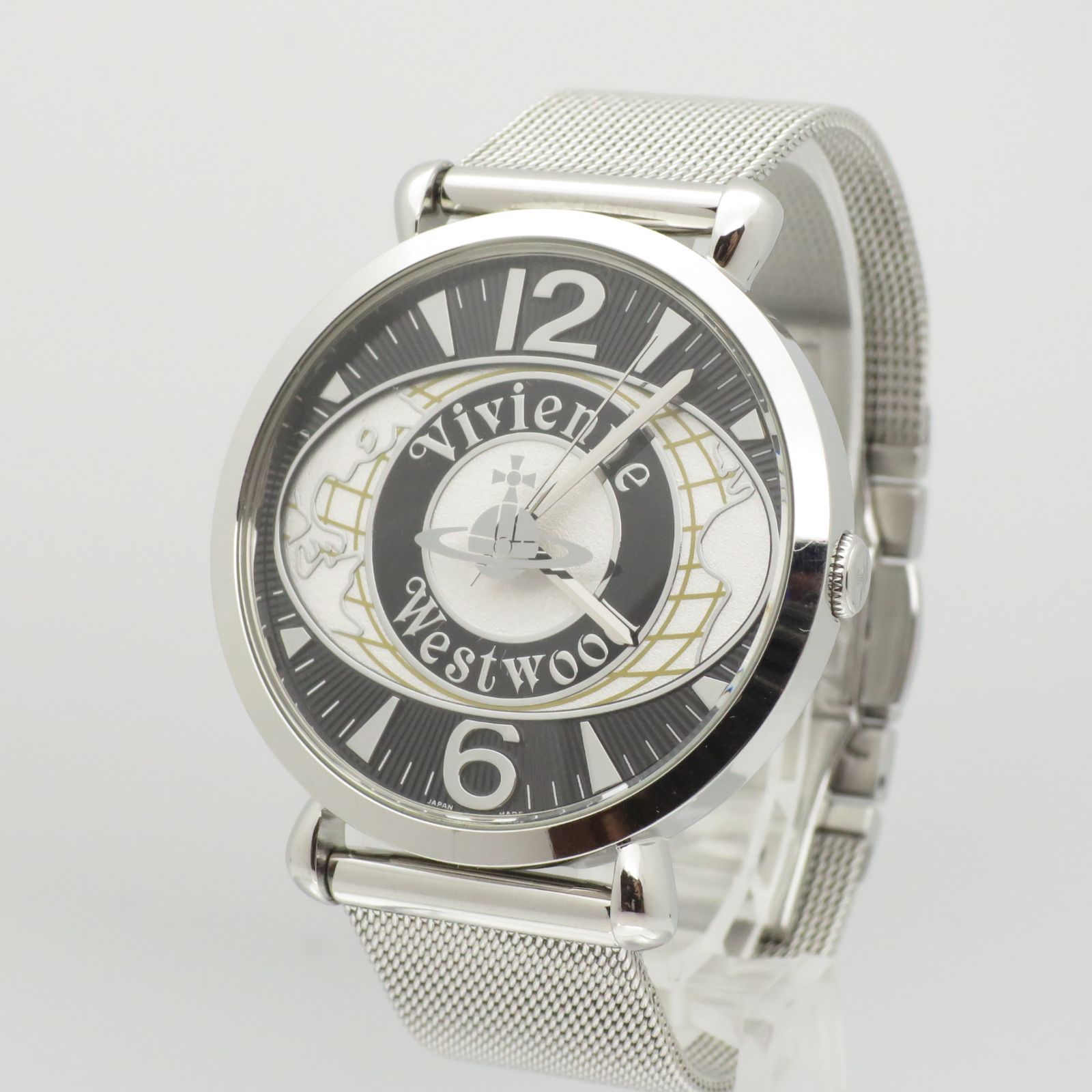 電池 ヴィヴィアンウエストウッド ワールドオーブ レディース腕時計 VW-7065 クオーツ アナログ シルバー 黒白文字盤 メッシュベルト エレガント スタイリッシュ 人気 地球モチーフ G7