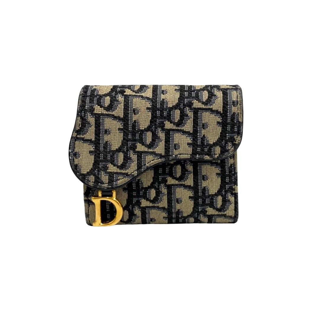 極 美品 Christian Dior クリスチャン ディオール トロッター 金具 キャンバス レザー 本革 財布 二つ折り財布 ウォレット ネイビー  12199