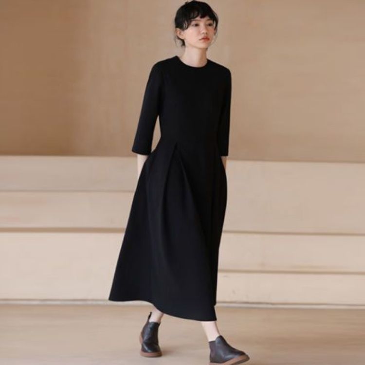 ブラックフォーマル ワンピース ロングワンピース フォーマル 黒 七分 