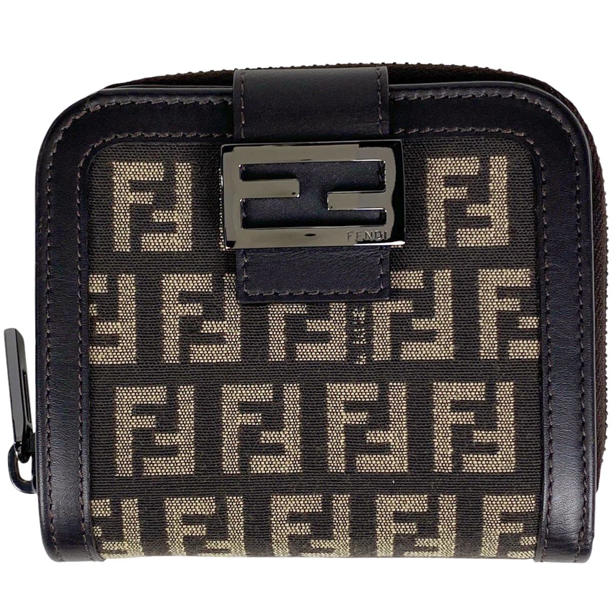 フェンディ FENDI ズッキーノ柄 二つ折り 財布 ラウンドファスナー 二つ折り財布 キャンバス ブラウン 8M0070 レディース