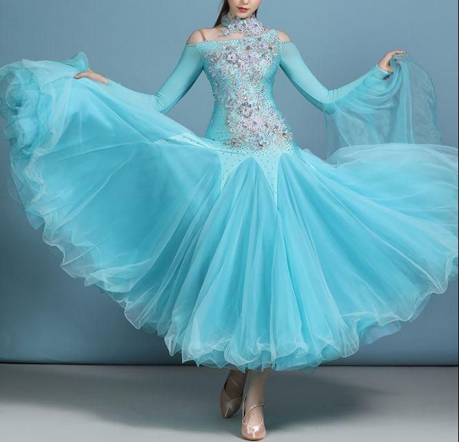 オーダーメイド 社交ダンス衣装 スタンダードドレス 立体花 オフ