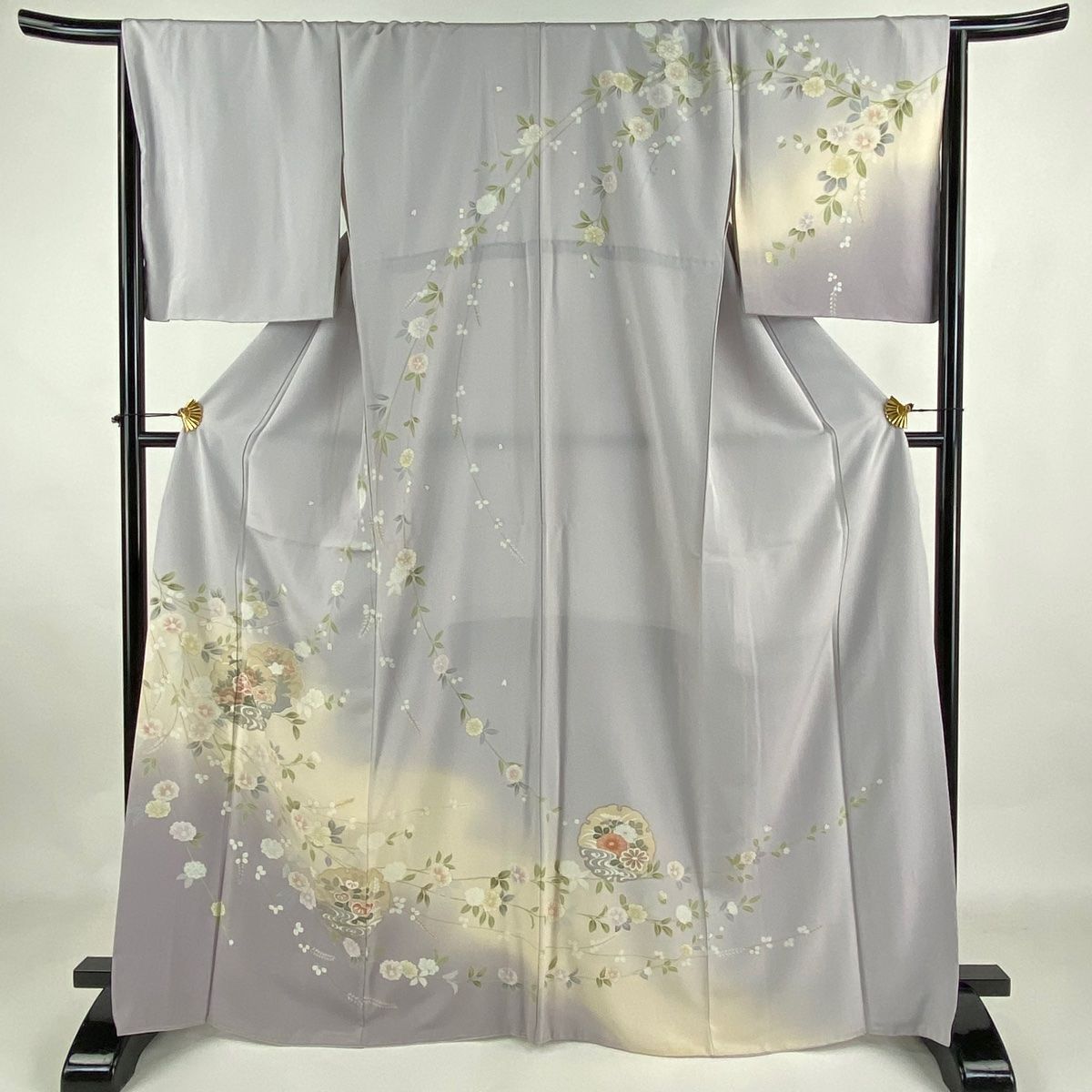 訪問着 身丈157.5cm 裄丈68cm L 袷 雪輪 牡丹 金彩 ぼかし 薄紫 正絹  