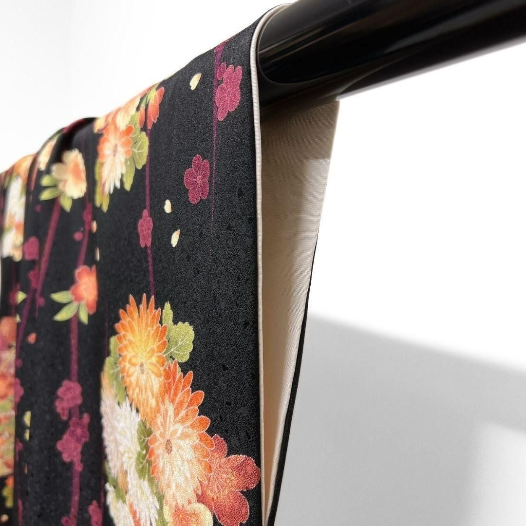 梅花 菊花 牡丹 桜花 黒地 振袖 着物 013a p - メルカリ