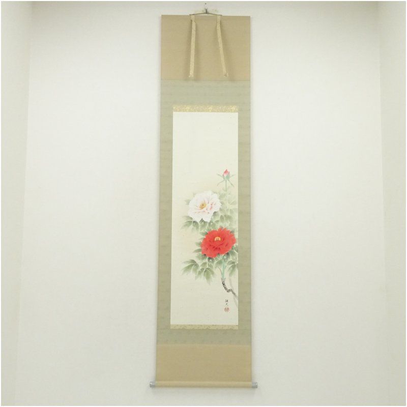 掛軸　富貴花の図　佐藤純吉　日本画　絵画 佐藤純吉筆 富貴花 肉筆紙本掛軸（共箱）掛け軸 床の間 書
