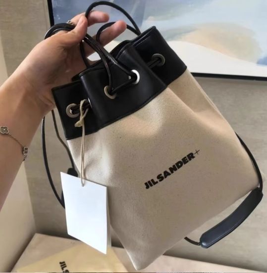 美品 JIL SANDER ジルサンダー 巾着 キャンバス ショルダーバッグ