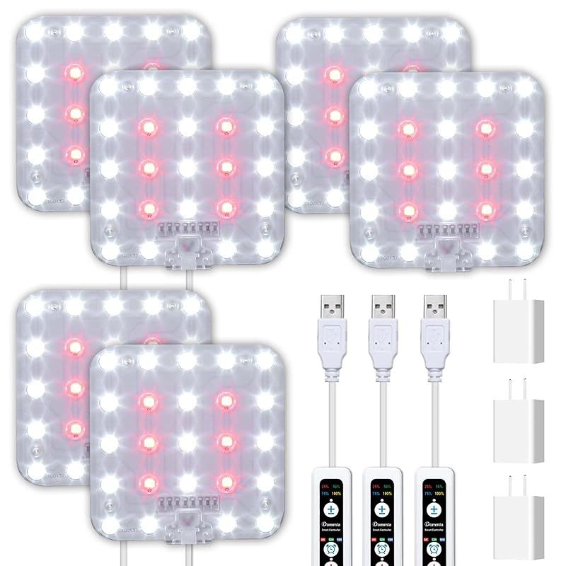DOMMIA植物育成ライト、3個入り、ナチュラルホワイト、調光可能な植物育成ライト led、光学レンズ付き全スペクトル、タイマー付き植物用ライト、アダプター付きUSB育成ライト 植物 led