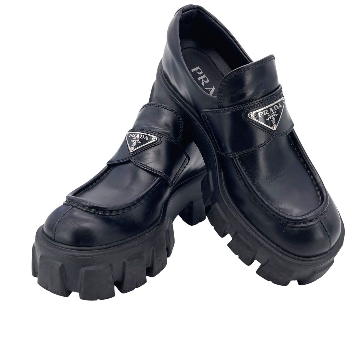 中古】 PRADA プラダ モノリス ブラッシュドレザー ローファー 