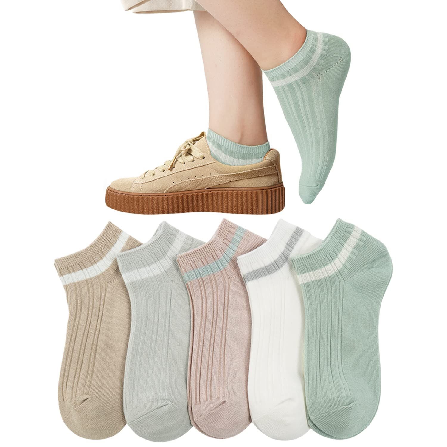 くるぶし 夏 綿 ショートソックス 夏用 可愛い レディース 女性 くつした スポーツ カラーソックス 夏用 薄手 靴下 おしゃれ くるぶしソックス 脱げにくい 蒸れない靴下 スニーカー22-25cm 5足セット