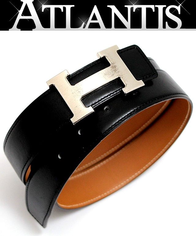 【広尾店】エルメス HERMES コンスタンス Hベルト ボックスカーフ 黒×ブラウン M刻印 SIze:90 ※穴足し1つ 【14458】