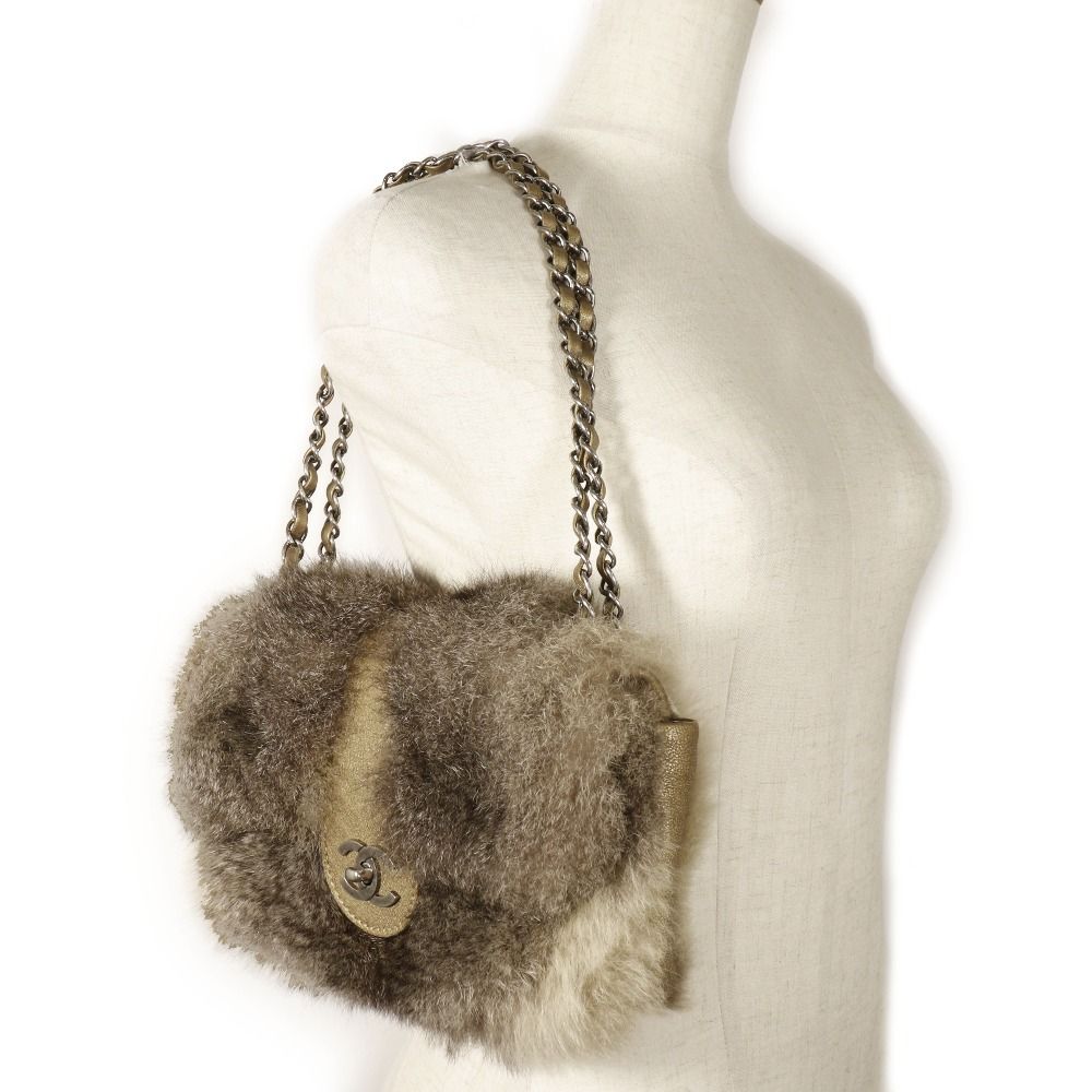 CHANEL シャネル ダブルチェーンショルダー ラビットファー AR
