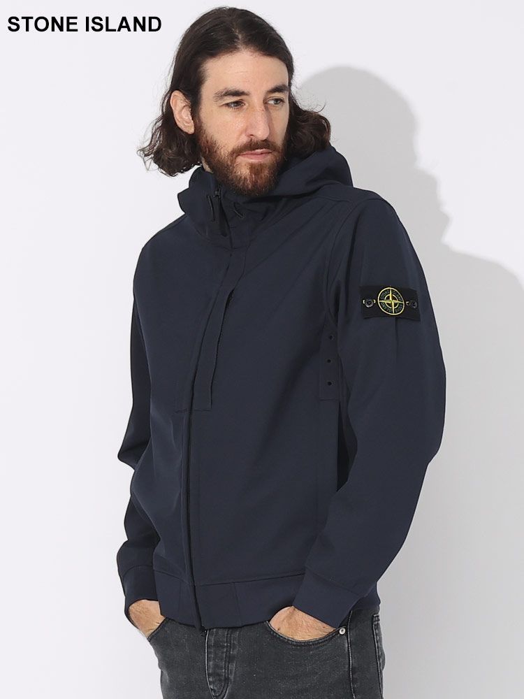 STONE ISLAND (ストーンアイランド) 裏フリース フルジップ ソフトシェル ジャケット SI7915Q0122 ブランド メンズ 男性 アウター (ネイビー)