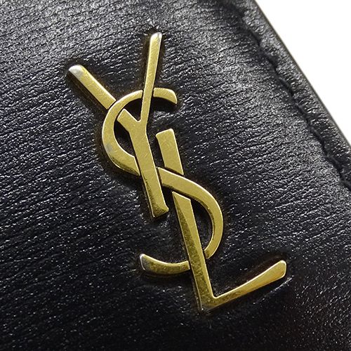 サンローラン SAINT LAURENT 財布 メンズ ブランド 二つ折り財布 カーフレザー コインパース付き タイニーカサンドラ イースト ウェスト ウォレット ブラック ゴールド金具 610193【中古】