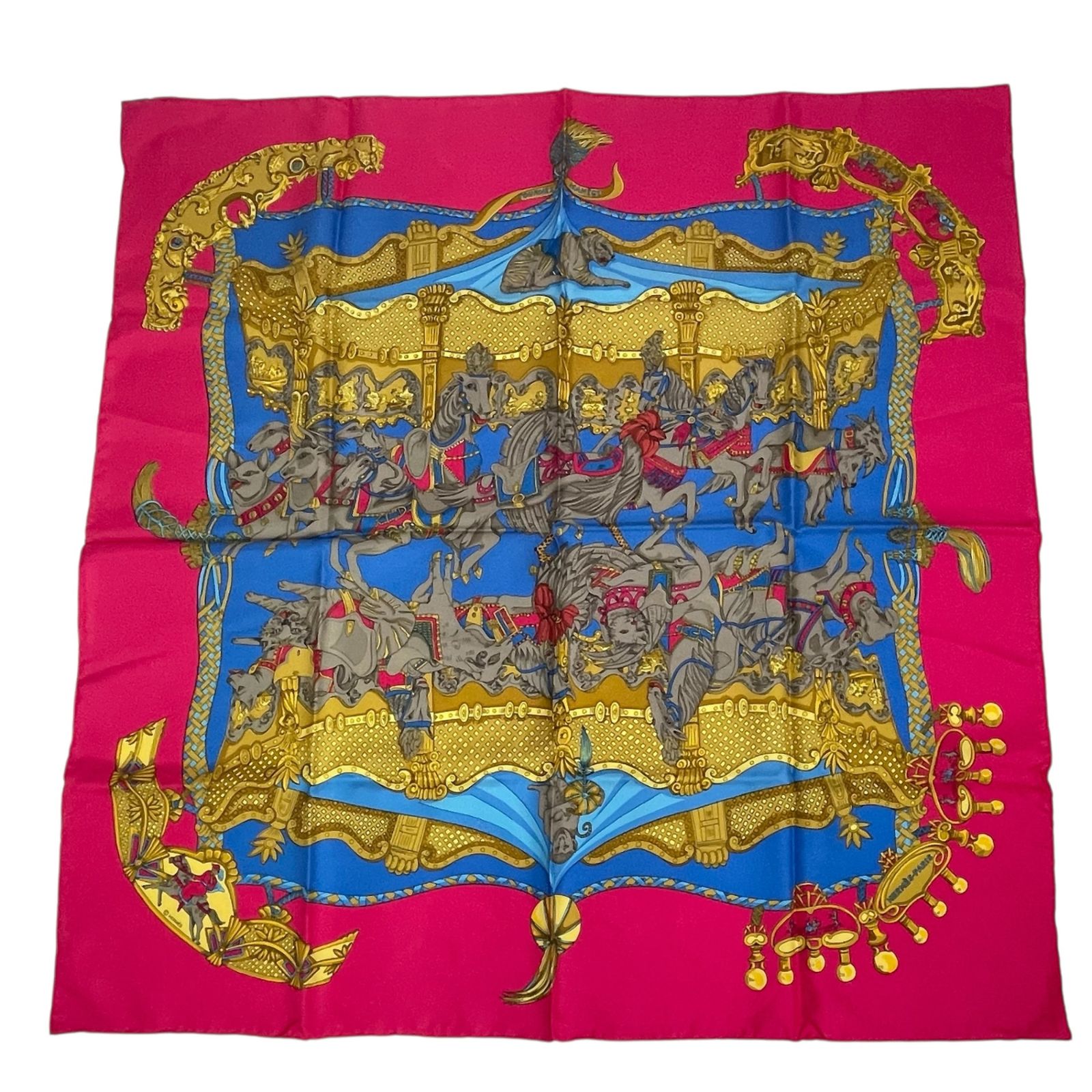 極美品 エルメス カレ90 TOURNEZ MANEGE メリーゴーランド 極美品 HERMES エルメス カレ90 シルク TOURNEZ MANEGE