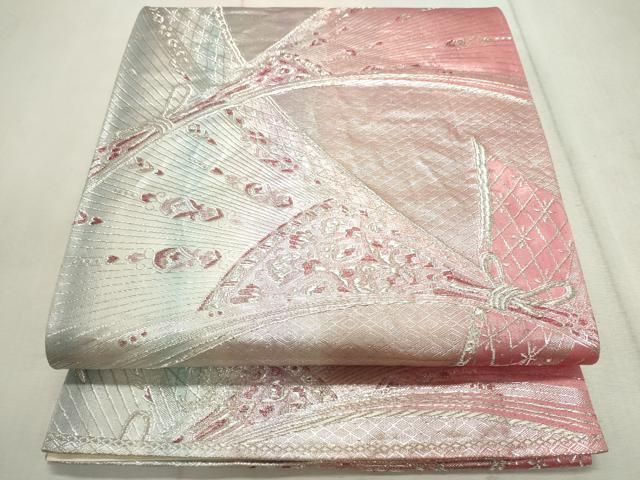 平和屋着物◎六通柄袋帯 吉祥文 銀糸 正絹 逸品 CAAV4347in