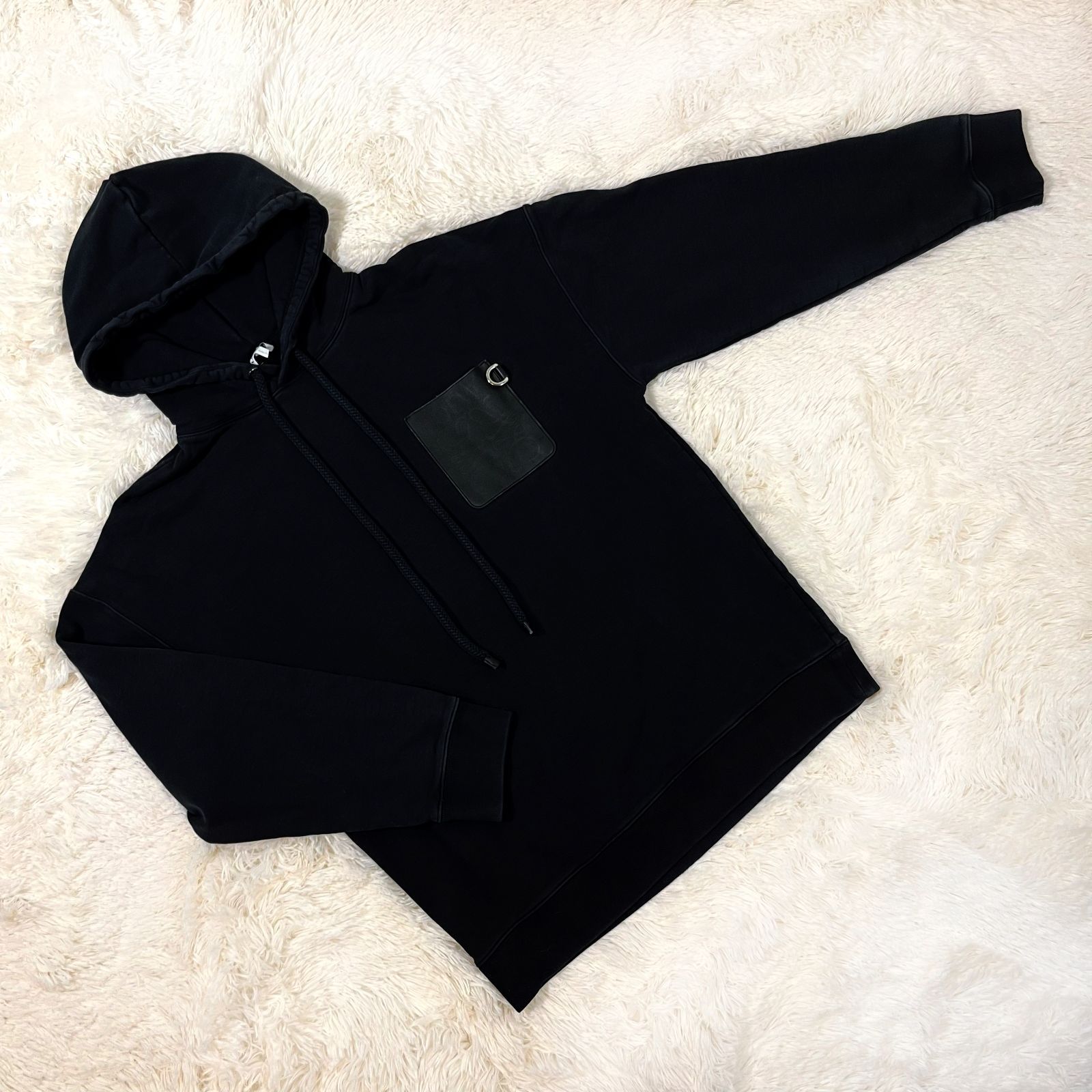 ロエベ コットンパーカー XS 黒 レザーパッチ Dリング ポルトガル製