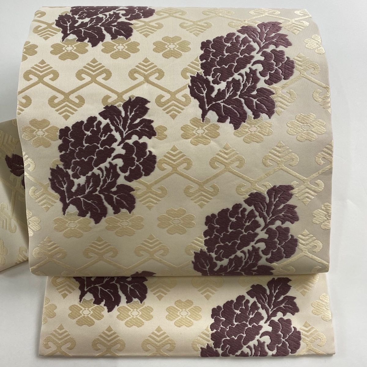 名古屋帯 名品 草花 クリーム 正絹