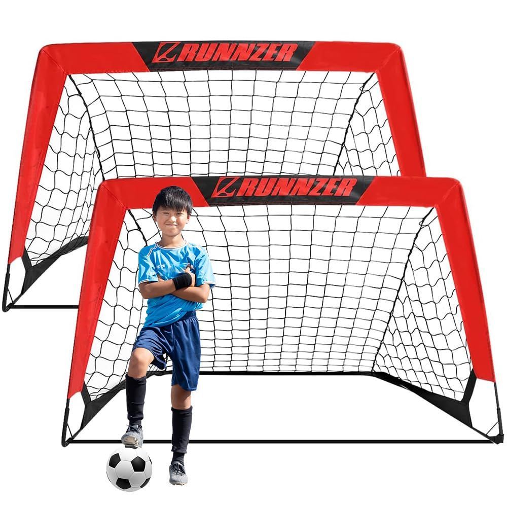Size:137cm×76cm_Color:レッド 2個セット L RUNNZER サッカー ゴール 子供用 サッカー ゴール 折畳み 2個セット 子供用 ゴール ミニ 室内 屋外 折りたたみ 庭 こども 折り畳み ポータブルサッカーゴー