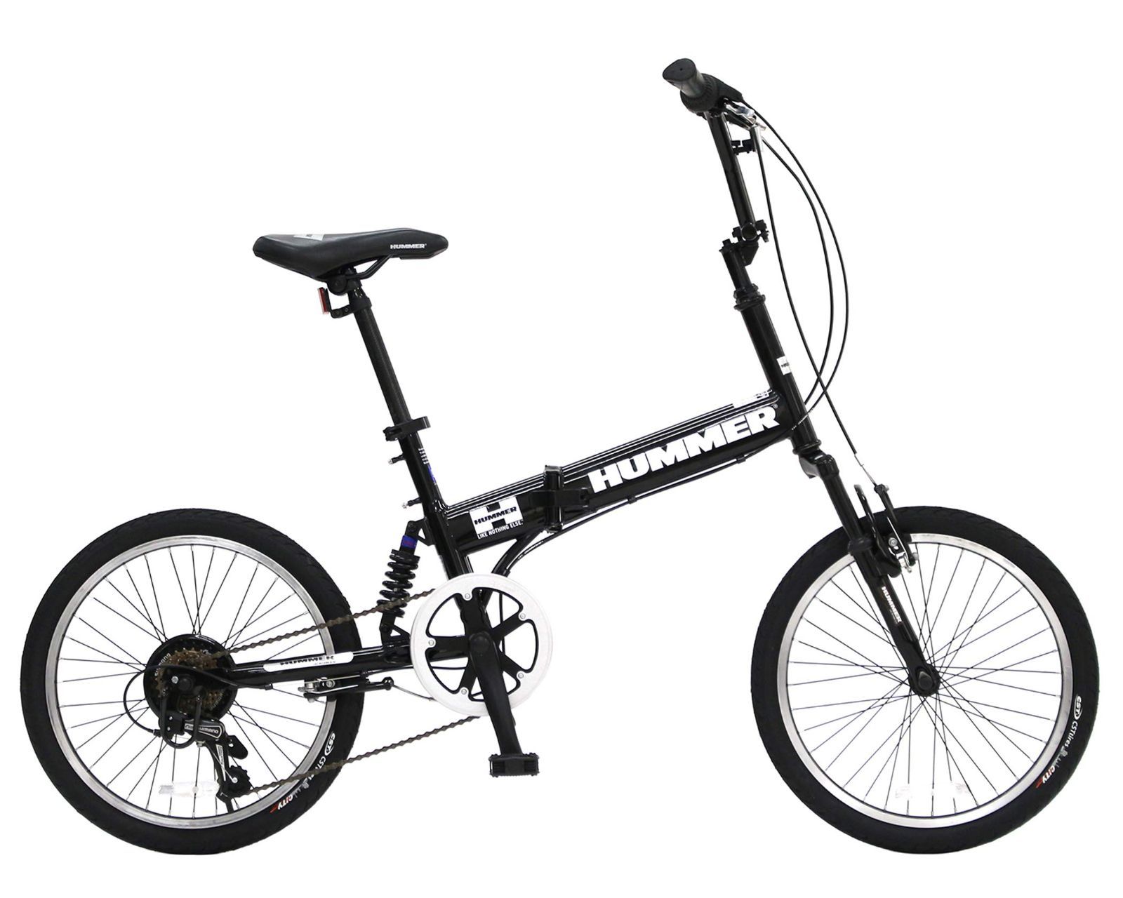 【在庫処分】シマノ製6段変速機搭載 折りたたみ自転車 前後Wサスペンション搭載 63216 パンクしないノーパンクタイヤ採用 FDB206Wsus-NP ハマーHUMMER