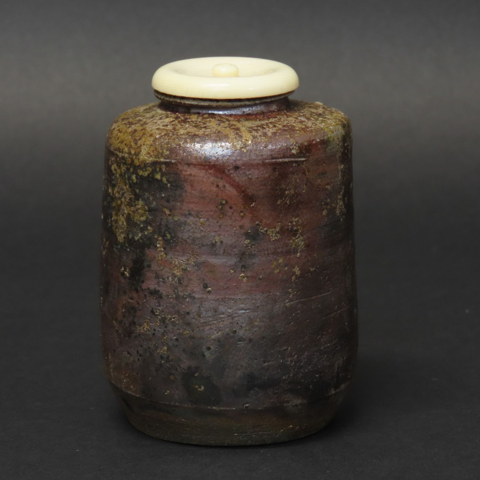 01s79 森本丹山 真作保証 丹波焼 肩衝 茶入 花唐草金襴仕