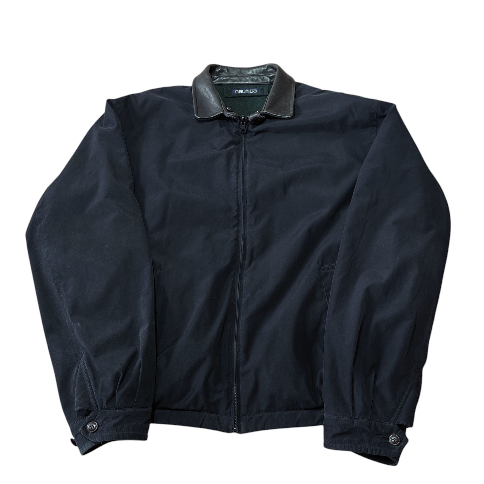 90s】NAUTICA ドリズラージャケット リバーシブル レザー襟 黒 緑 
