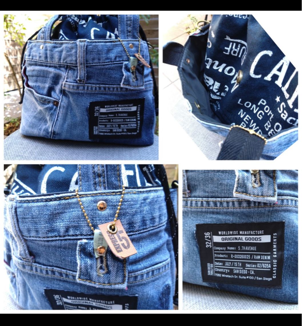 №721【Dots DENIM✖️北欧 巾着ToteBAG⚮̈♡】デニムリメイク №721【Dots DENIM✖️北欧 巾着ToteBAG⚮̈♡】デニムリメイク