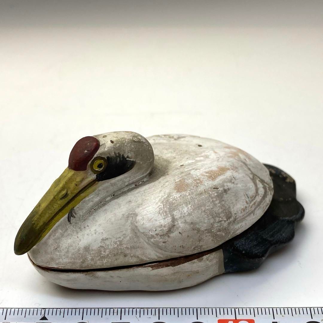 江戸時代 色絵 備前 鶴の香合 タニチ 幅約9.5㎝ 東な6-0624