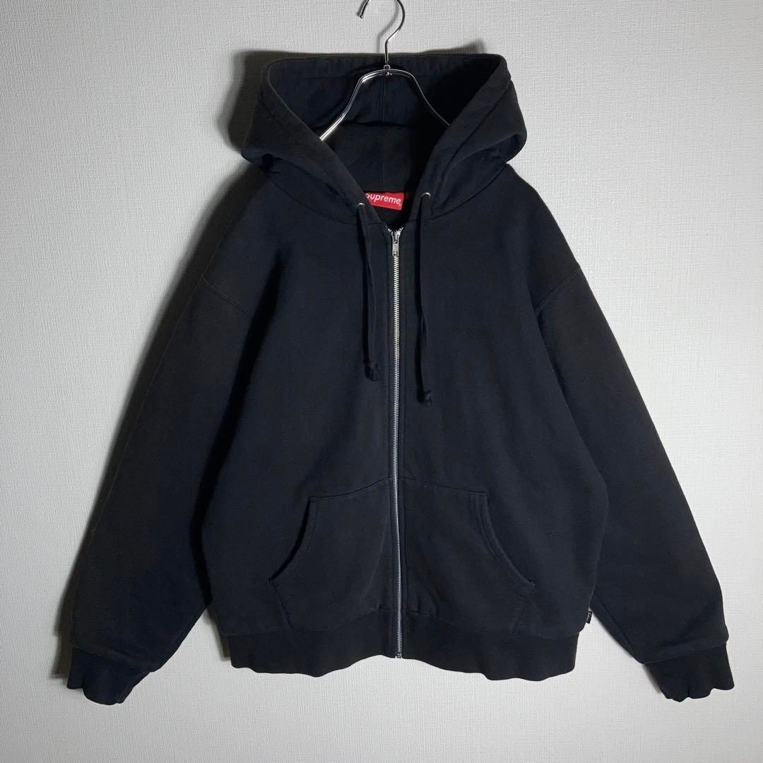 k*★様 オークション変更中 SUPREME/フルジップパーカー SUPREME フルジップパーカー 刺繍ロゴ ビッグロゴ 肉厚 黒 L