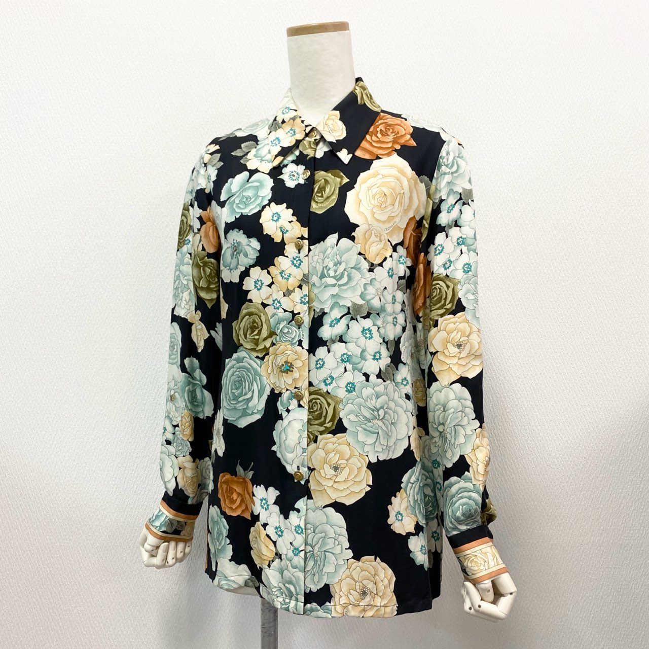 LEONARD 花柄 シルクシャツ 9R ブラウス レオナール 86k12 LEONARD 