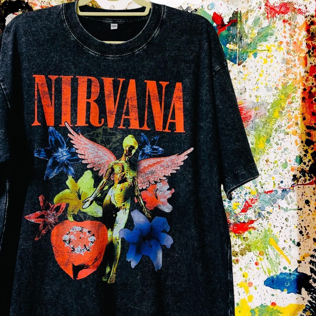 ニルヴァーナ ウォッシュブラック Tシャツ 半袖 メンズ 新品 個性的