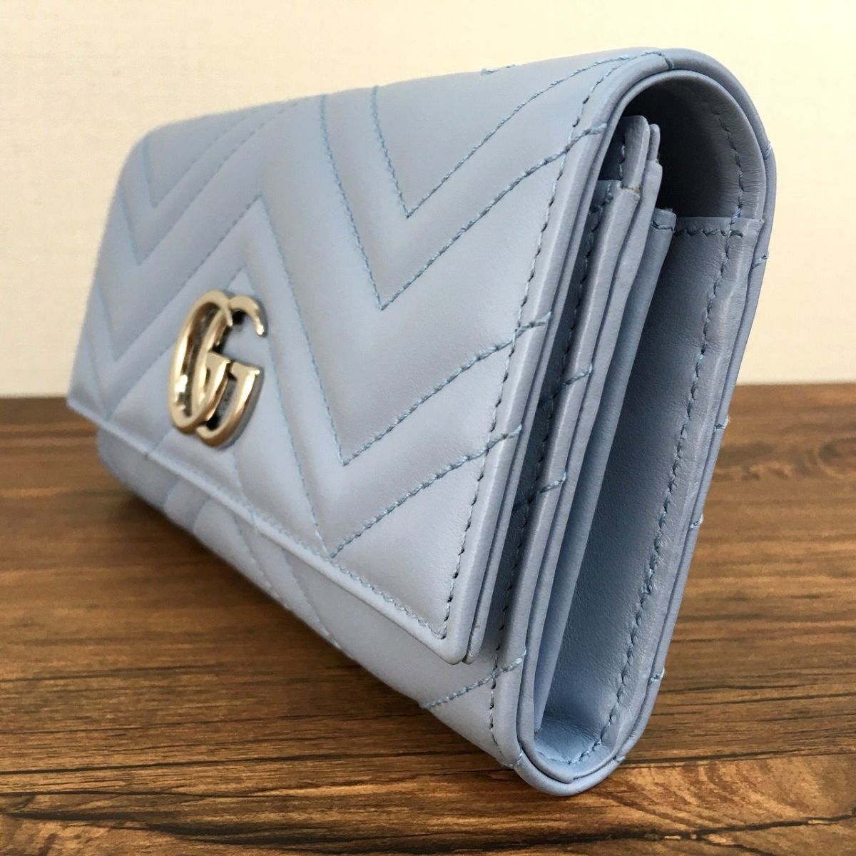 極美品 GUCCI 長財布 443436 マーモント 水色 421-