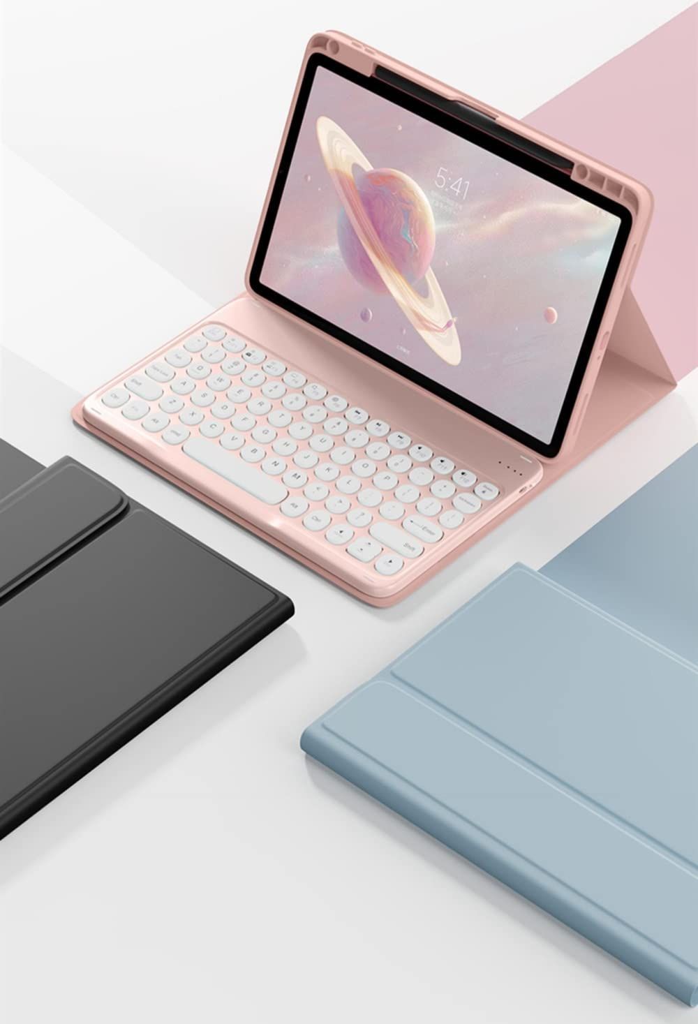 Bluetooth キーボード iPadPro 10 5 iPadAir 3 女性 カバー ペンシルホルダー付き ワイヤレス キーボードケース iPad 7 8 分離式キーボード 9 2 キーボード黒 丸いキ