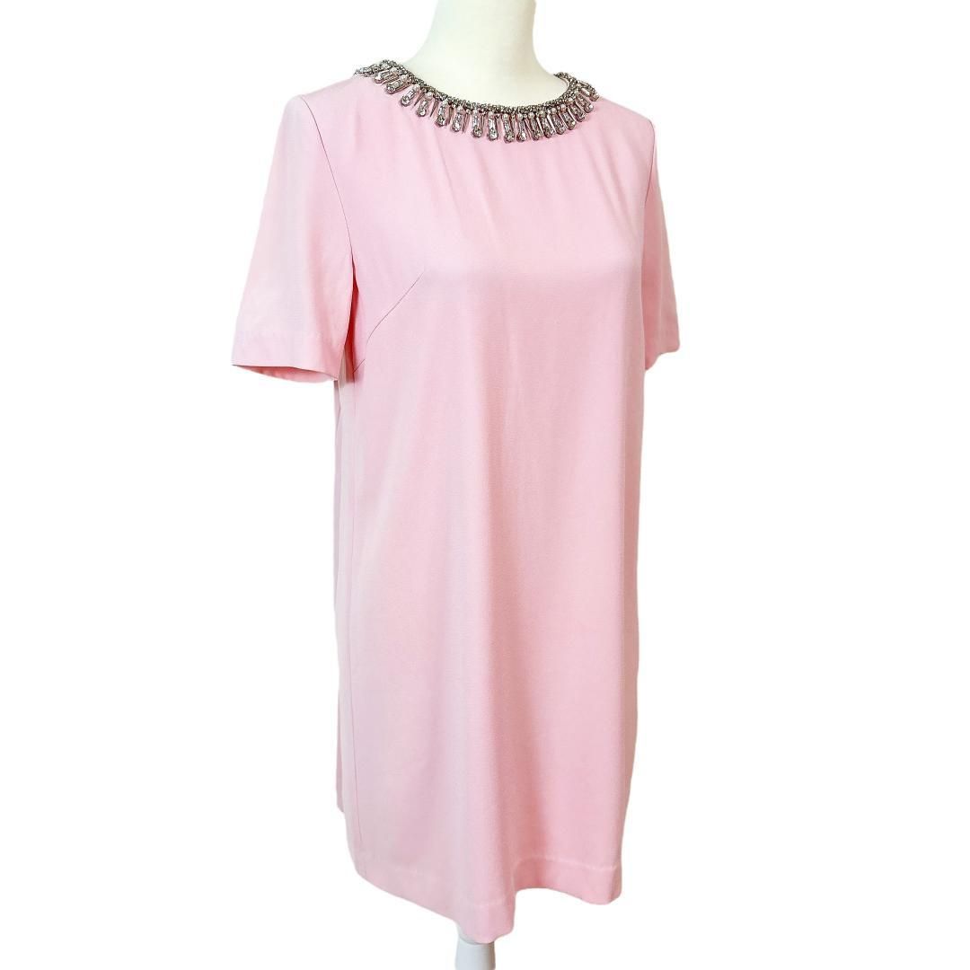 5400円以上で送料無料! ダイアグラム 半袖ワンピース ビジュー襟 背面プリーツ 36 無地 ご安心ください!