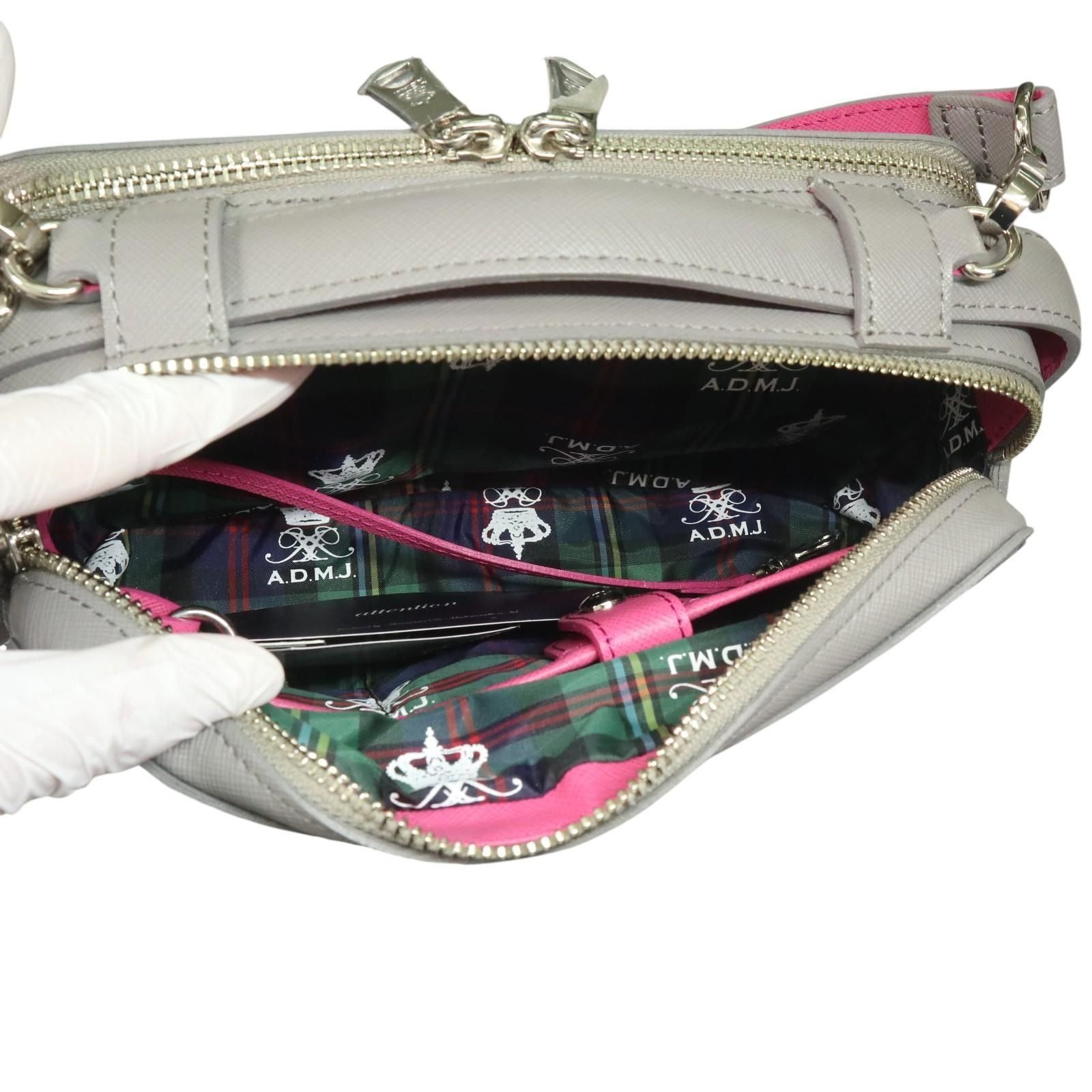 ADMJ 2way ウォレットバッグ 美品》ADMJ 2way ウォレット ショルダーバッグ シボ革 グレー