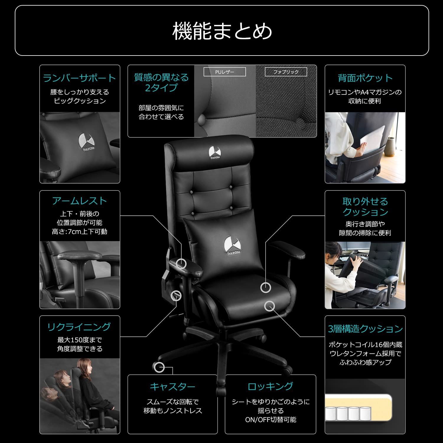 G-370-BK ブラック ゲーミングソファチェア2 ファブリックタイプ バウヒュッテ ソファみたいなゲーミングチェア Bauhutte