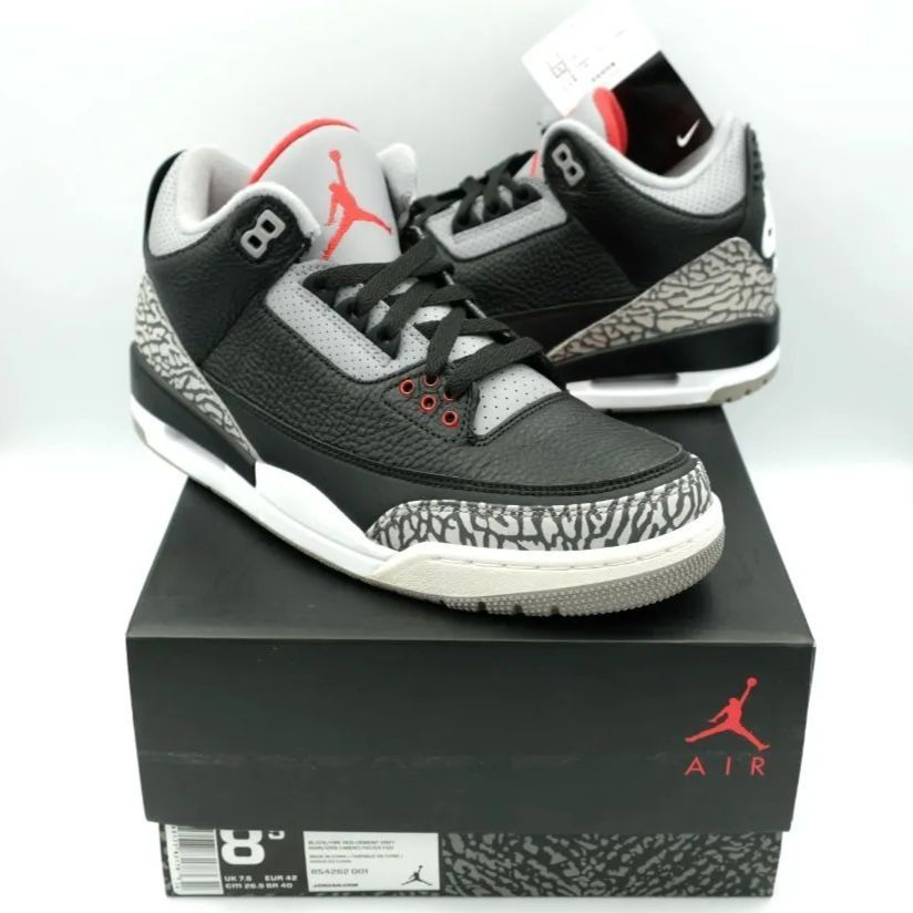 NIKE AIR JORDAN 3 RETRO OG BLACK CEMENT 2018 ナイキ エア ジョーダン 3 レトロ OG ブラック セメント  黒 赤 グレー 26.5cm 854262 001 - メルカリ