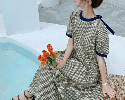 韓国 花柄 フレア ワンピース Aライン 半袖 ミディアム丈 ドレス ワンピース 韓国 花柄 フレア ドレス Aライン 半袖 ミディアム丈