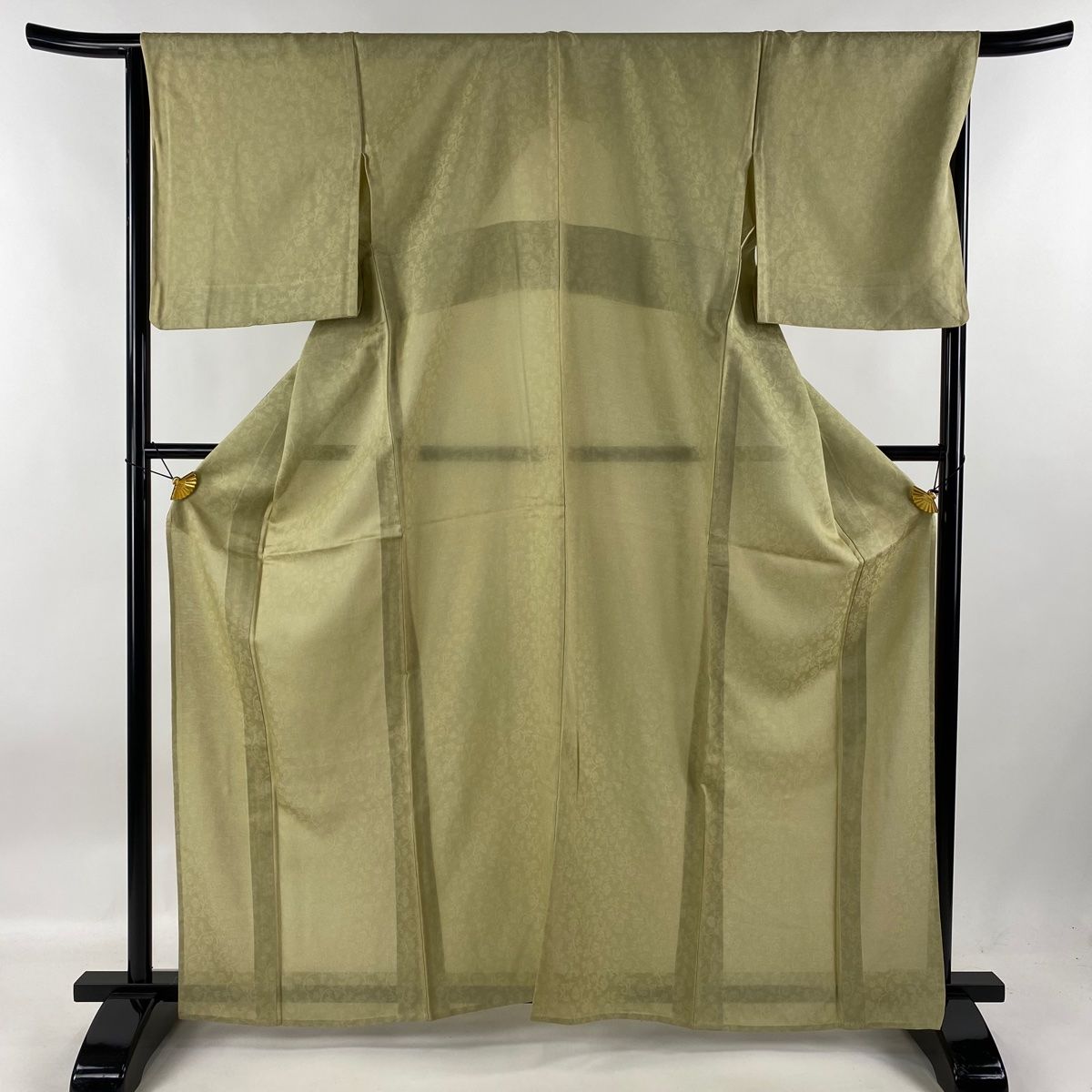 色無地 身丈163cm 裄丈67.5cm L 薄物 地紋 抹茶色 正絹 名品