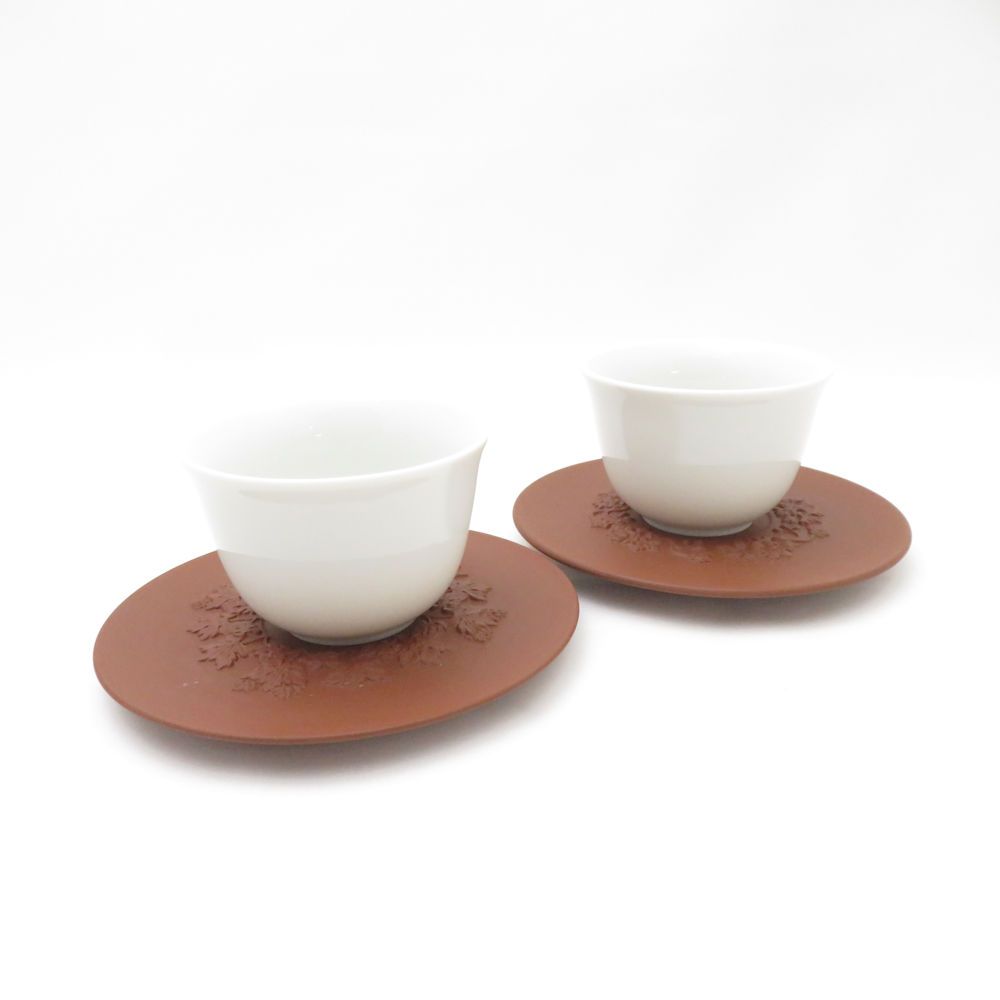 美品 MEISSEN マイセン 剣マーク 湯呑＆茶托 2客 ペア ゆのみ