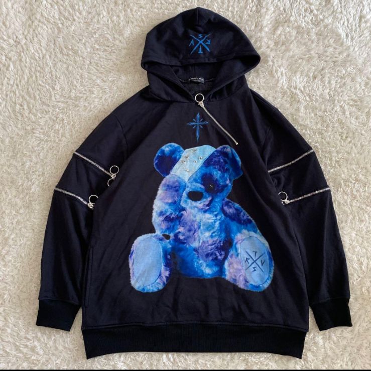 激 TRAVAS TOKYO クマ 安全ピンZIPパーカー ブラック NICORILABO_COM