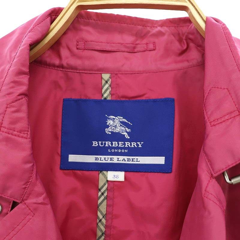 美品 バーバリー ブルーレーベル レインコート 総柄 ポーチ付き 38 ベルト バーバリーブルーレーベル BURBERRY BLUE LABEL レインコート
