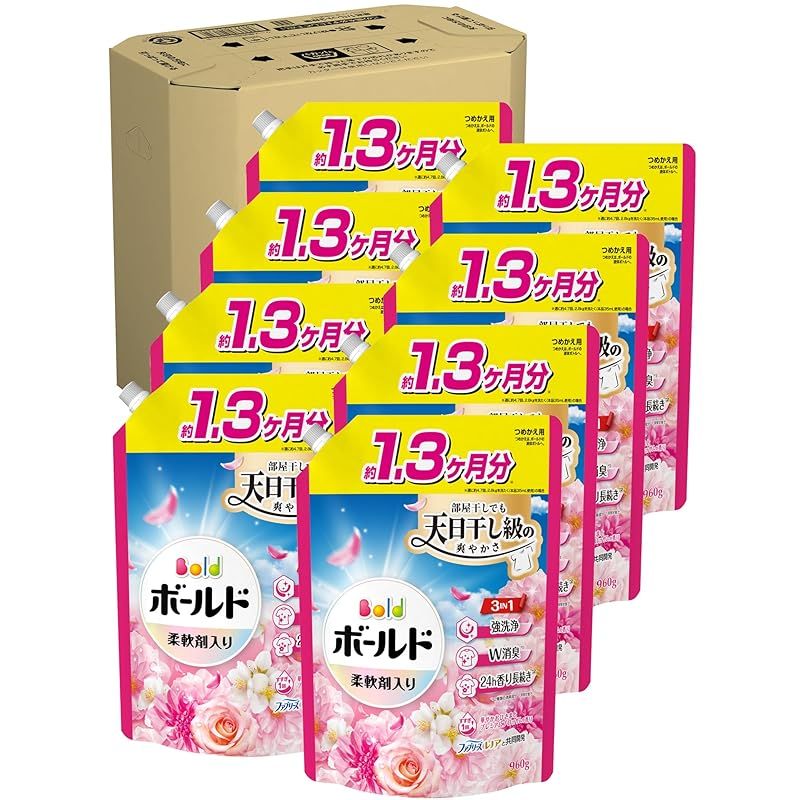 B ボールド 柔軟剤入り 洗濯洗剤 液体 華やかおひさまとプレミアムブロッサムの香り 詰め替え 690g×8袋 ケース品 1
