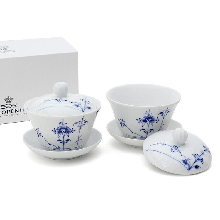 ロイヤルコペンハーゲン 2500 ブルーパルメッテ 062 蓋つき カップ＆ソーサー ペア 210ml Royal Copenhagen Blue Palmette ギフト 結婚祝い プレゼント 贈り物 食器セット ギフトセット