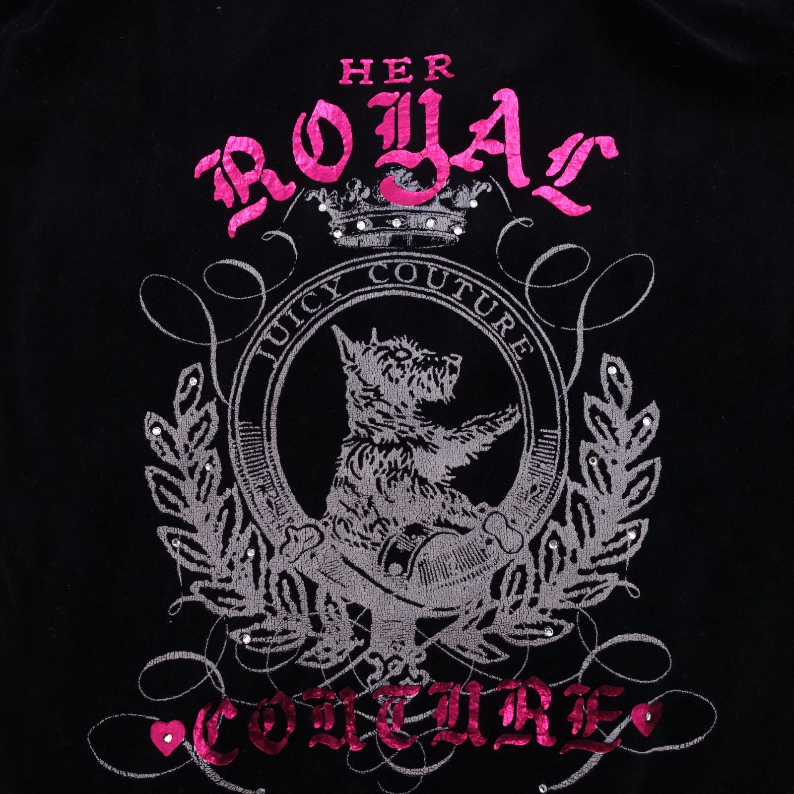 JUICY COUTURE バックプリント ベロア パーカー Sサイズ 黒 ブラック 