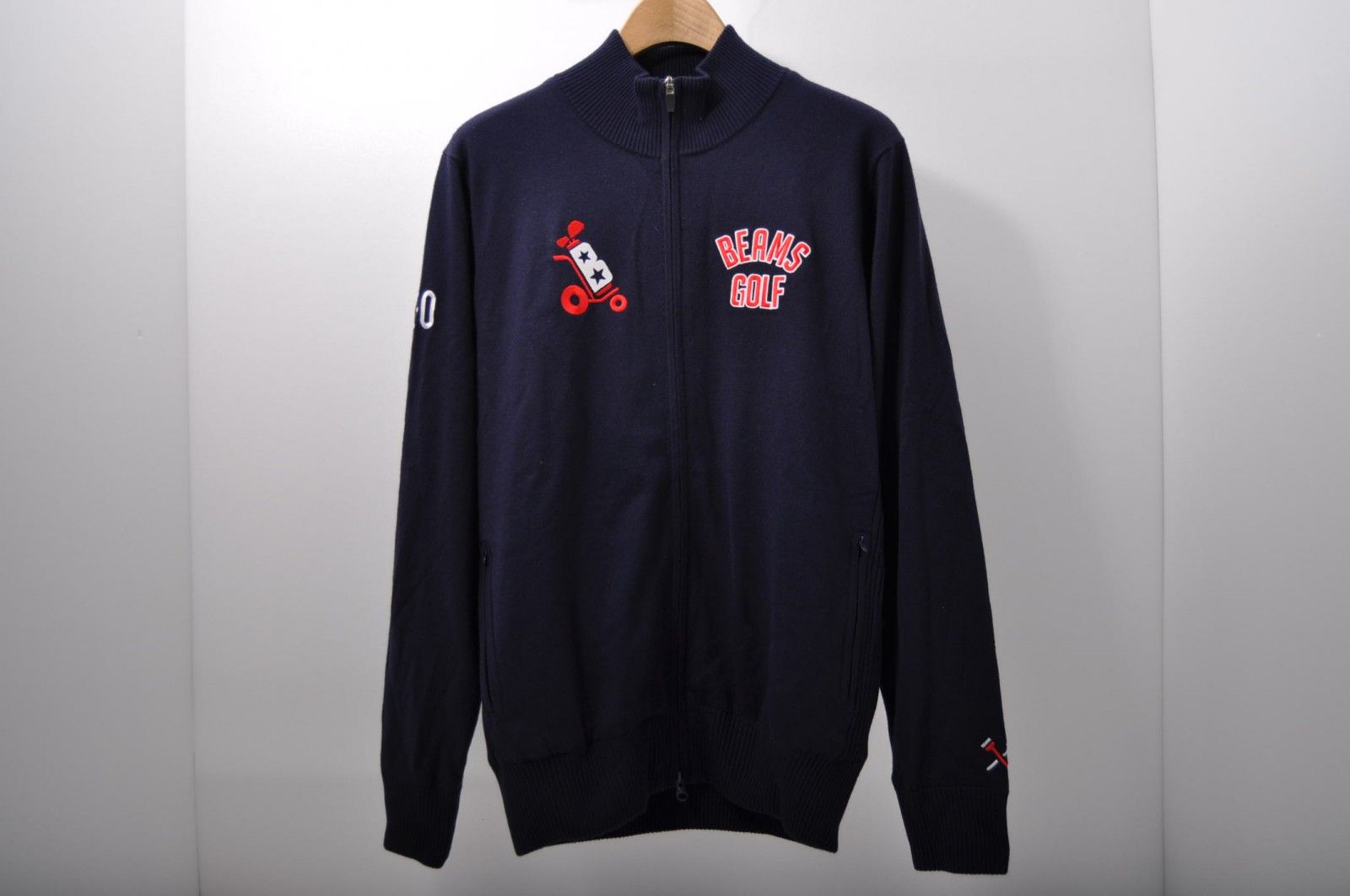 中古 メンズ ビームスゴルフ BEAMSGOLF ニットアウター L 紺  ネイビー 長袖 裏地付き