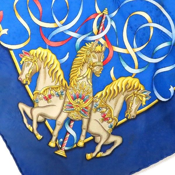 エルメススカーフ　カレ90　LUNA PARK 遊園地　メリーゴーランド　青 HERMES(エルメス) カレ90 メリーゴーランド Luna Park Carousel