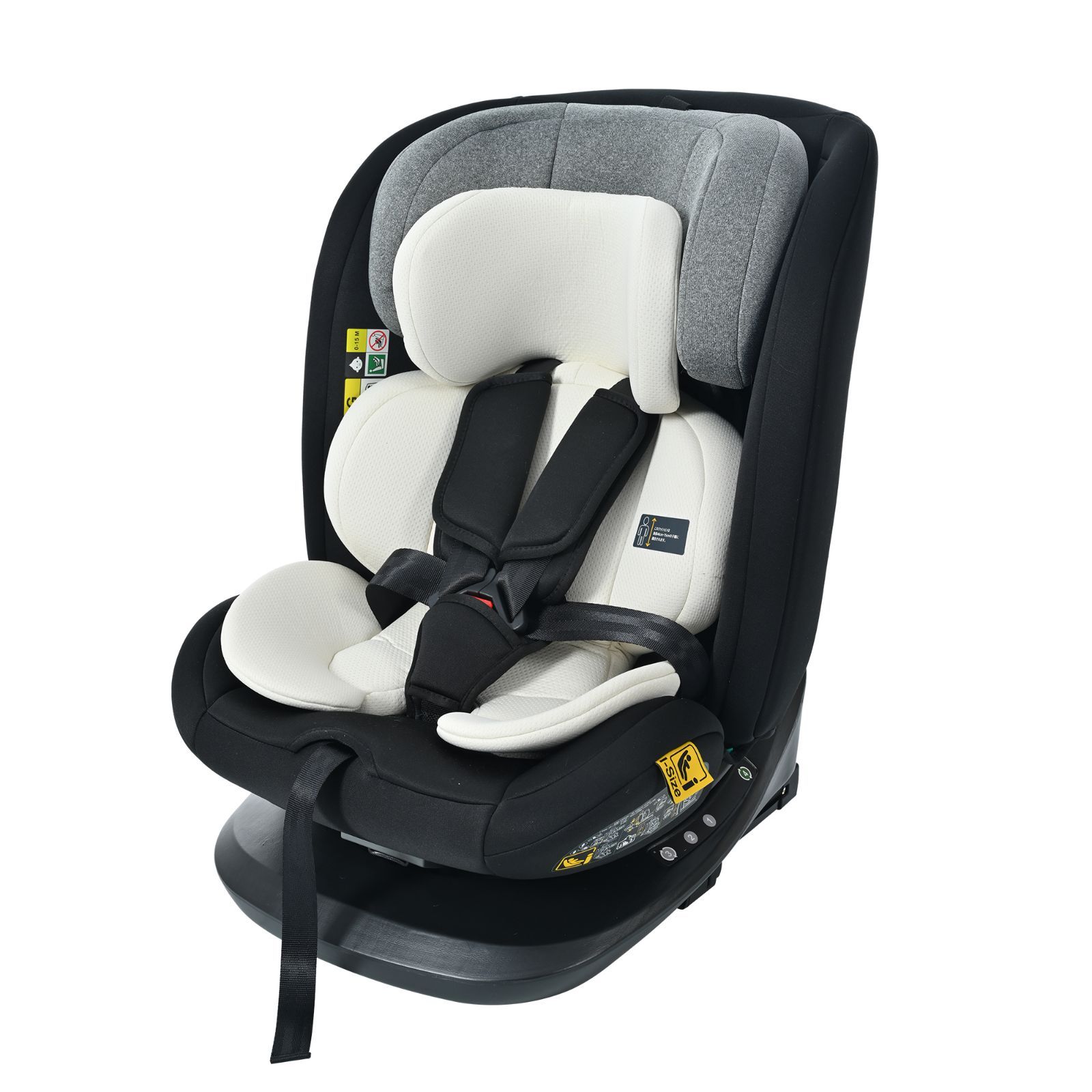 チャイルドシート 新生児 ISOFIX 0歳～12歳頃 360度回転式 40～150cm ジュニアシート 長く使える 洗える 取付簡単 キッズシート ベビーシート 出産祝い 赤ちゃん 孫 プレゼント【グレー+ベージュ】