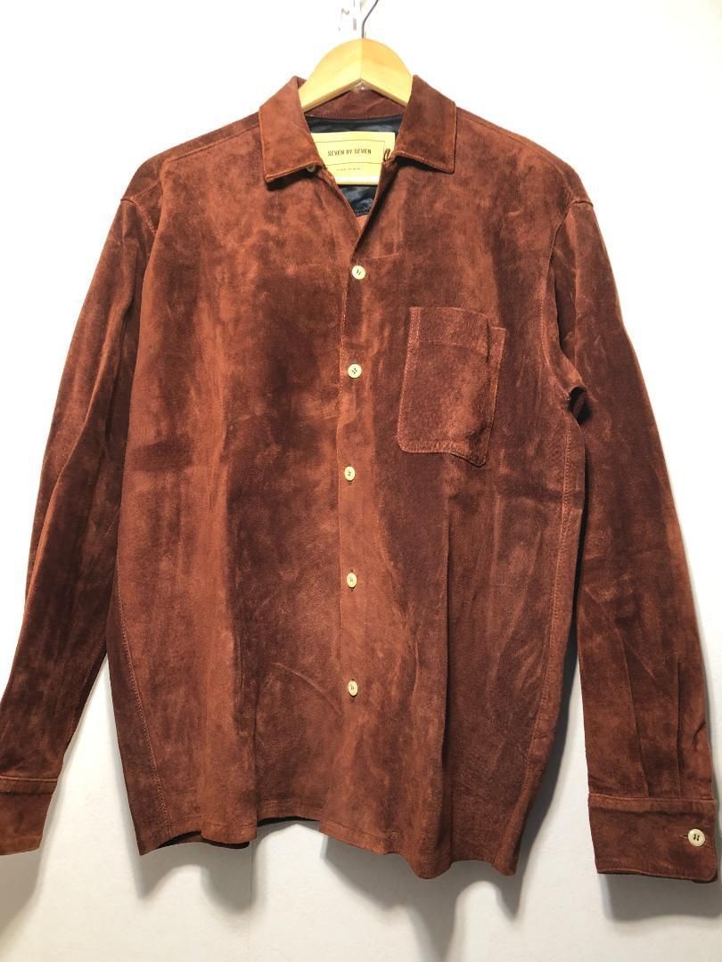 072021 SEVEN BY SEVEN レザー オープンカラー シャツ トップ M ピッグ