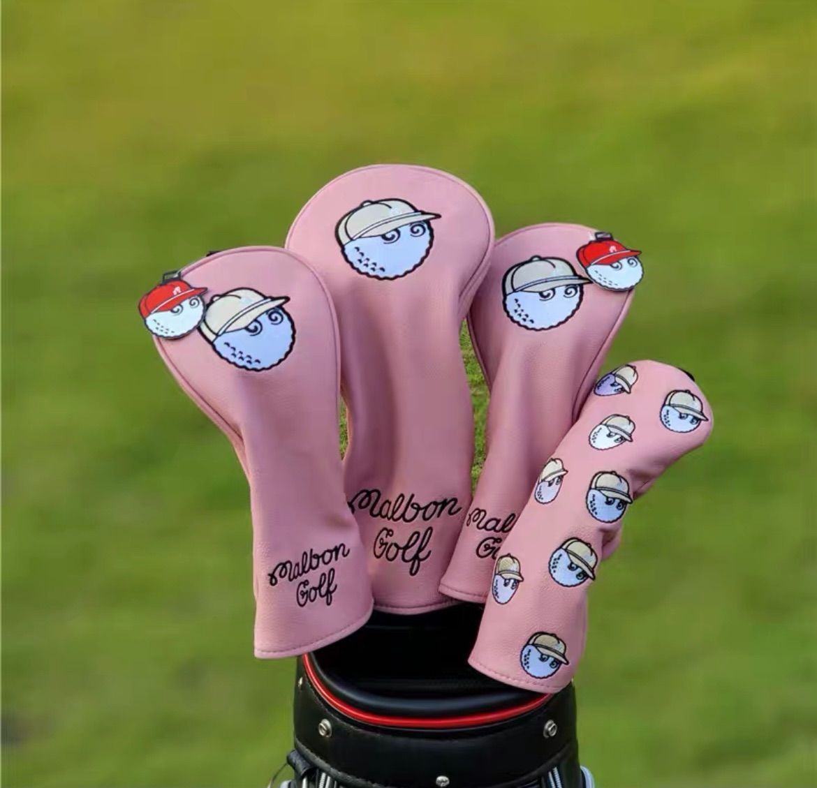 【大人気新品4点セット】野球帽Malbon Golfマルボンクラブカバーピンク色 大人気新品4点セット】野球帽Malbon Golfマルボンゴルフカバーピンク